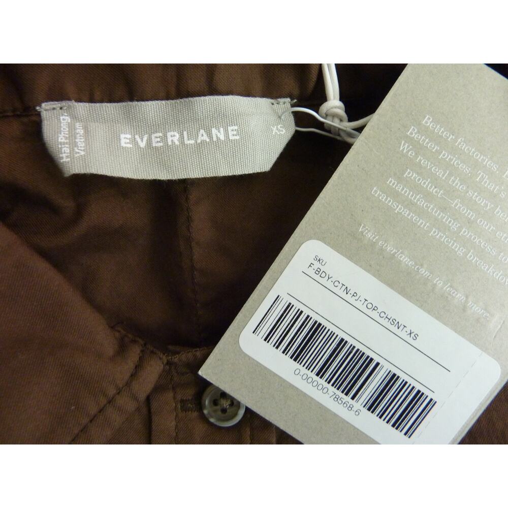 NWT Everlane Long Sleeve Button Down Cotton Crop PJ Shirt XS in Brown - Picture 6 of 7